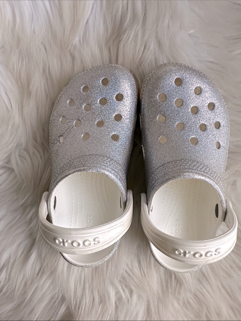CROCS Kids Silver Glitter Classic Clog with White Strap - Picture 2 of 8